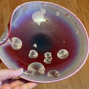 Wizard of Clay Studio Art Pottery Silver on Red Crystalline Sculptural Bowl